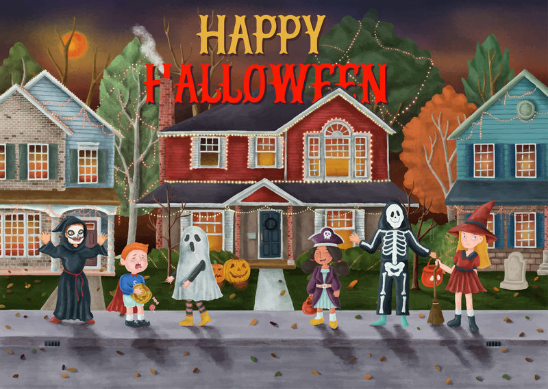 手绘万圣节快乐卡