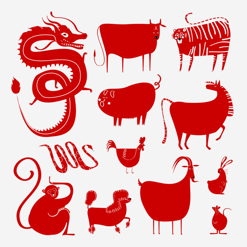 中国传统十二生肖矢量可爱动物插图集