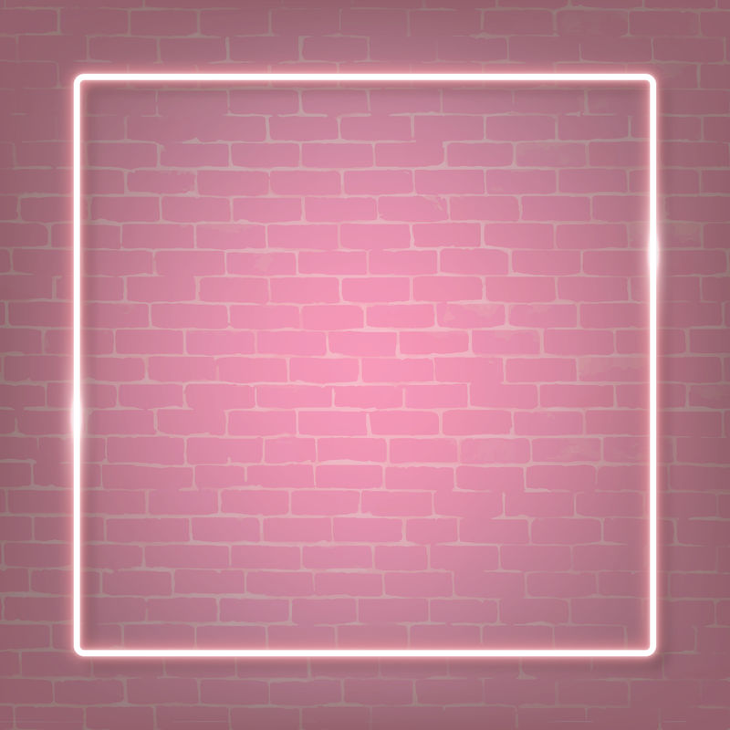 粉色砖墙上的方形粉色霓虹灯框架