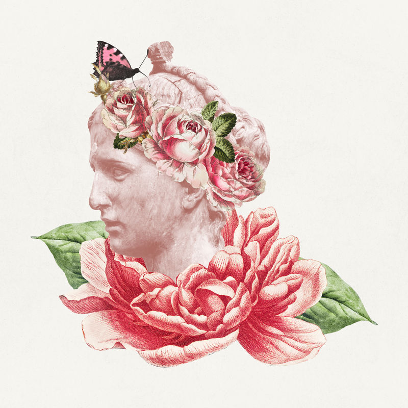 希腊罗马混合媒体艺术的女性头像雕塑