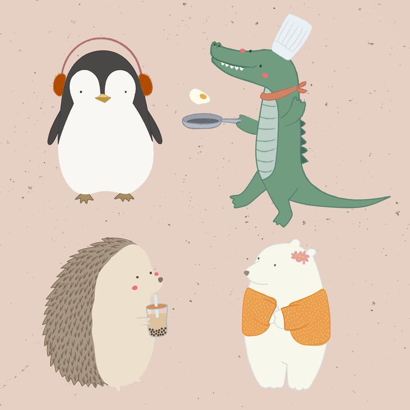 可爱动物涂鸦元素集合向量