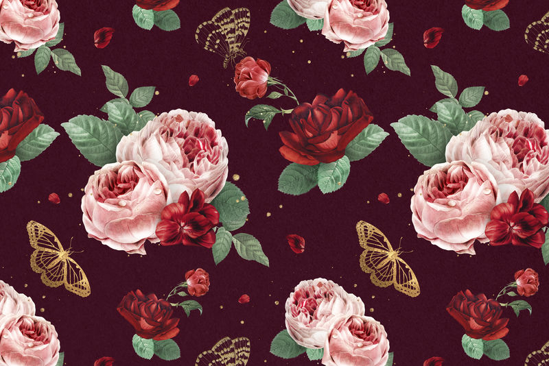 红牡丹花psd水彩图案