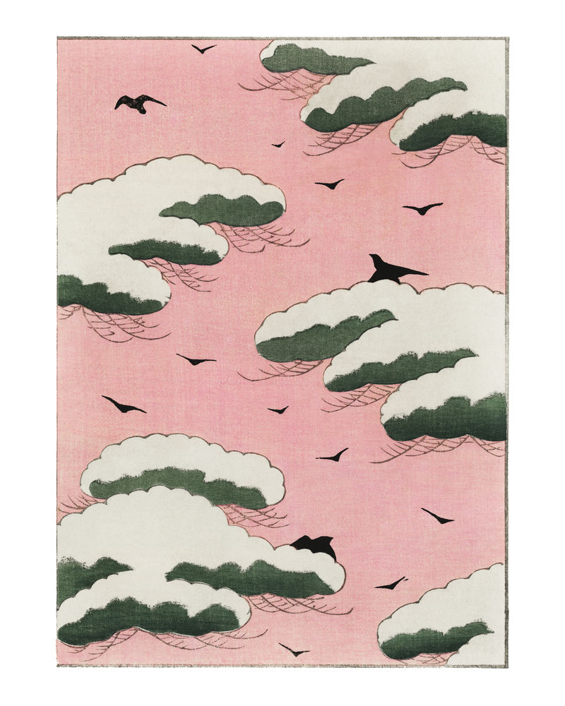 渡边胜泰的粉红色天空复古插图