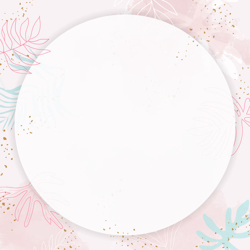 粉红色叶子圆形水彩框架向量