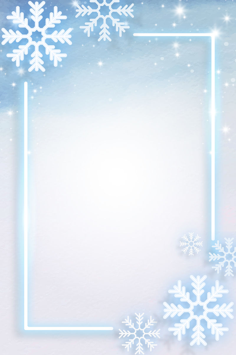 用雪花装饰的蓝色霓虹灯框架