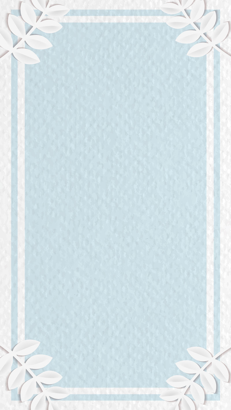 蓝色植物图案手机壁纸载体上的白色边框素材