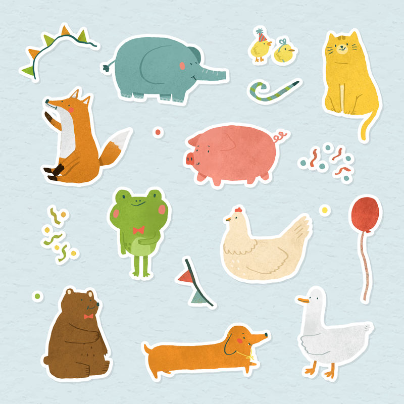 手绘喜庆动物贴纸系列