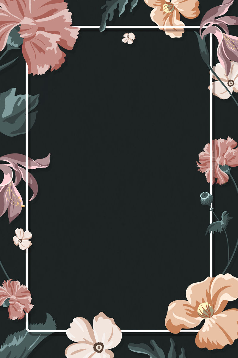 黑色背景载体上的彩色花卉框架素材 高清图片 摄影照片 寻图免费打包下载