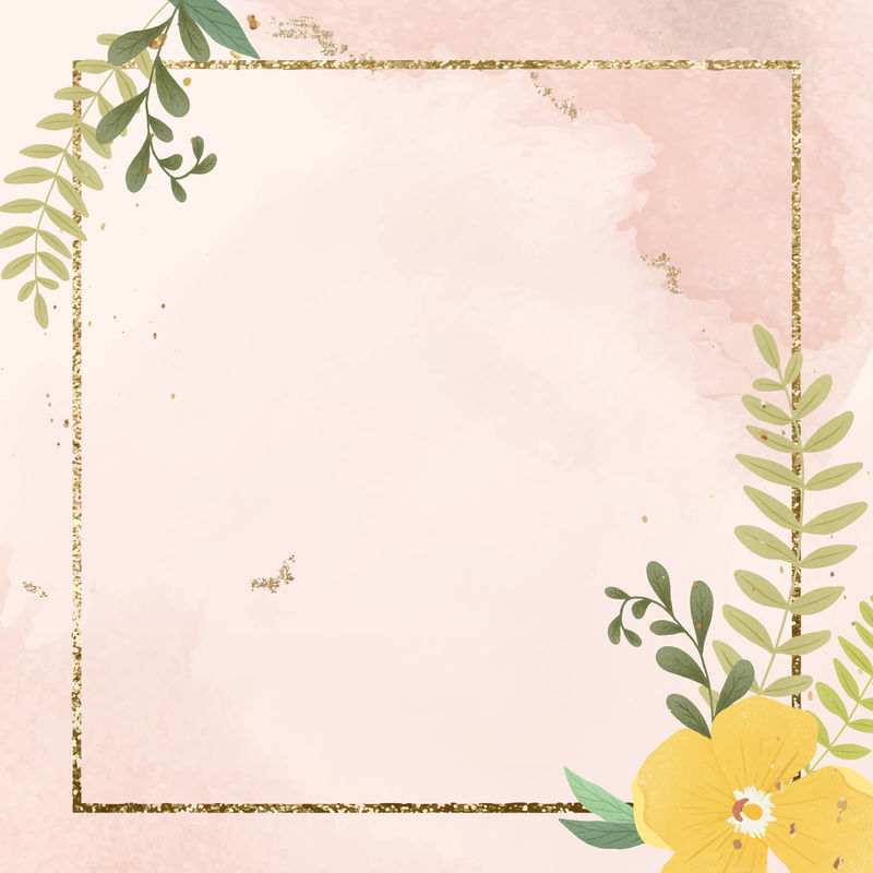 粉色花朵闪光框架水彩背景