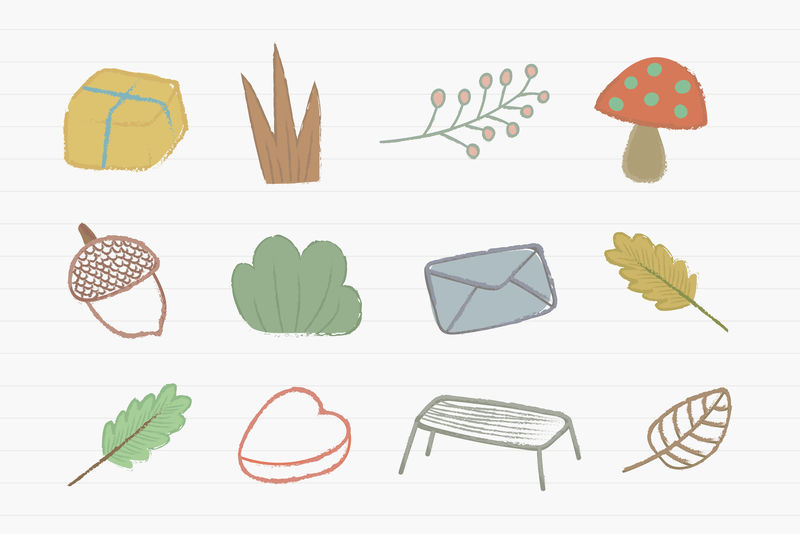 可爱的秋季涂鸦图标集