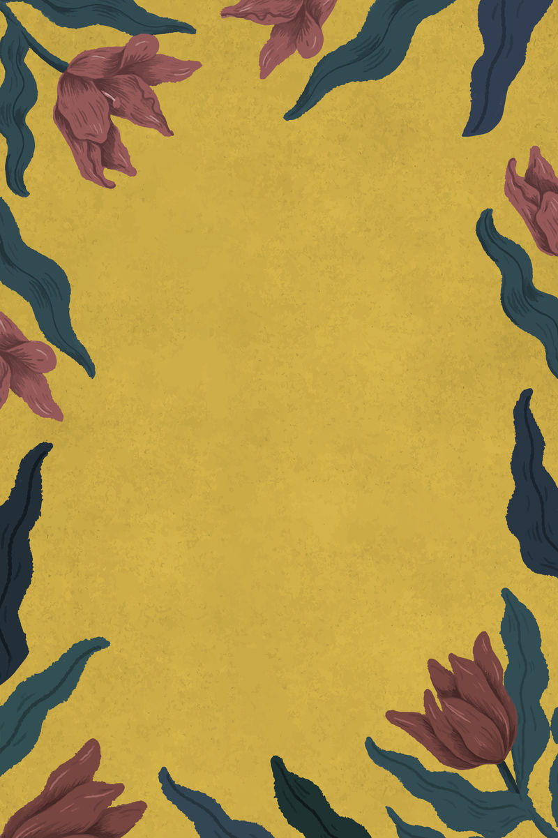 黄色背景插图中盛开的郁金香框架