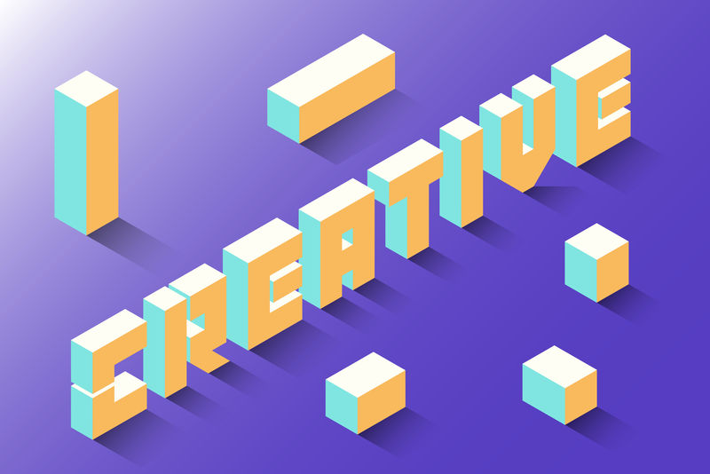 黄色等距字母创意词向量