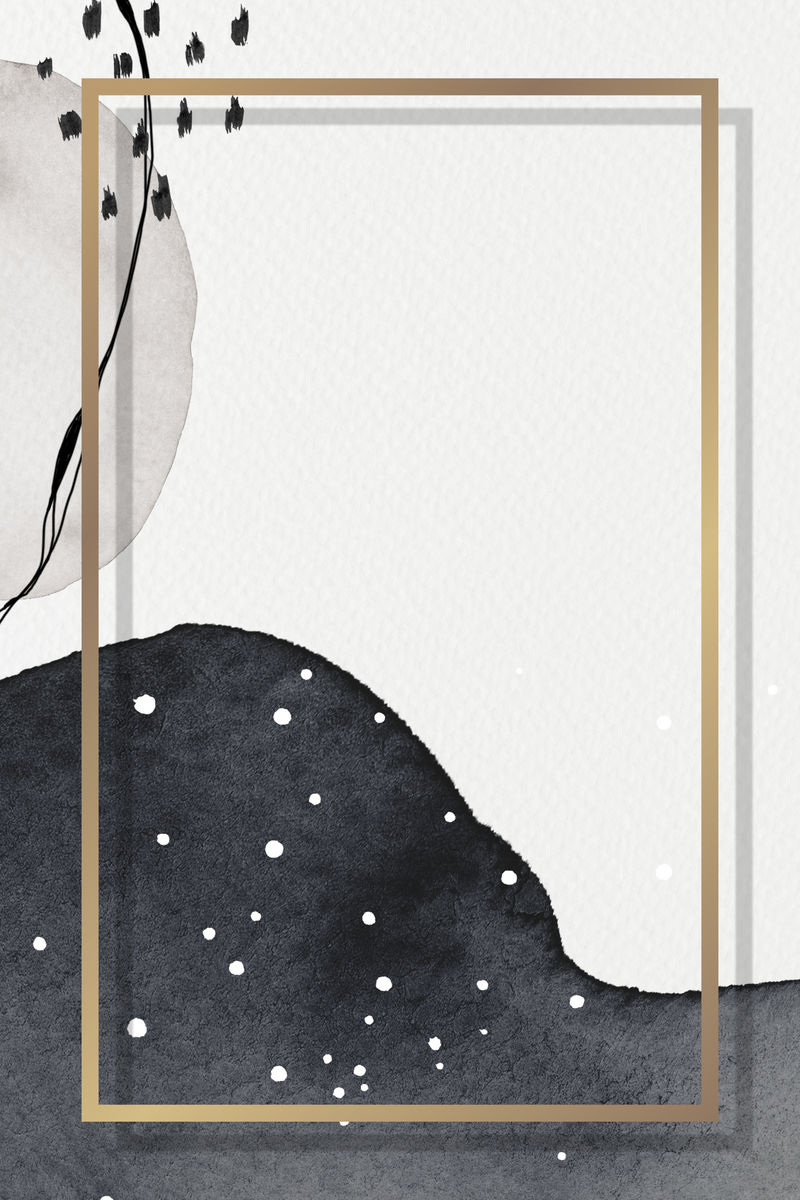 水彩画背景模型上的金色框架