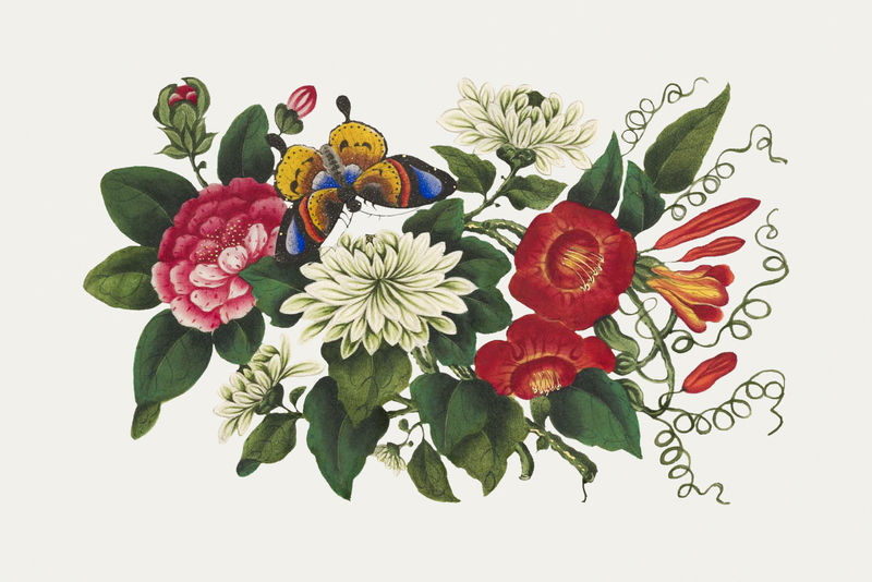 复古古董混花插图模型