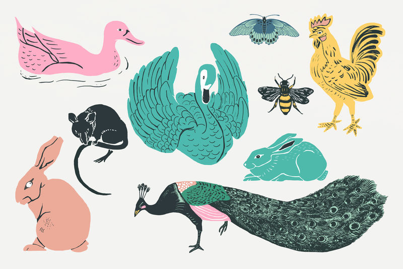 Vintage animals矢量模具图案系列