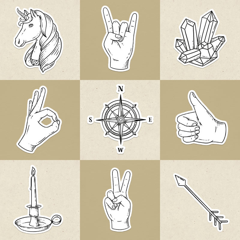 黑白杂志贴纸集设计元素