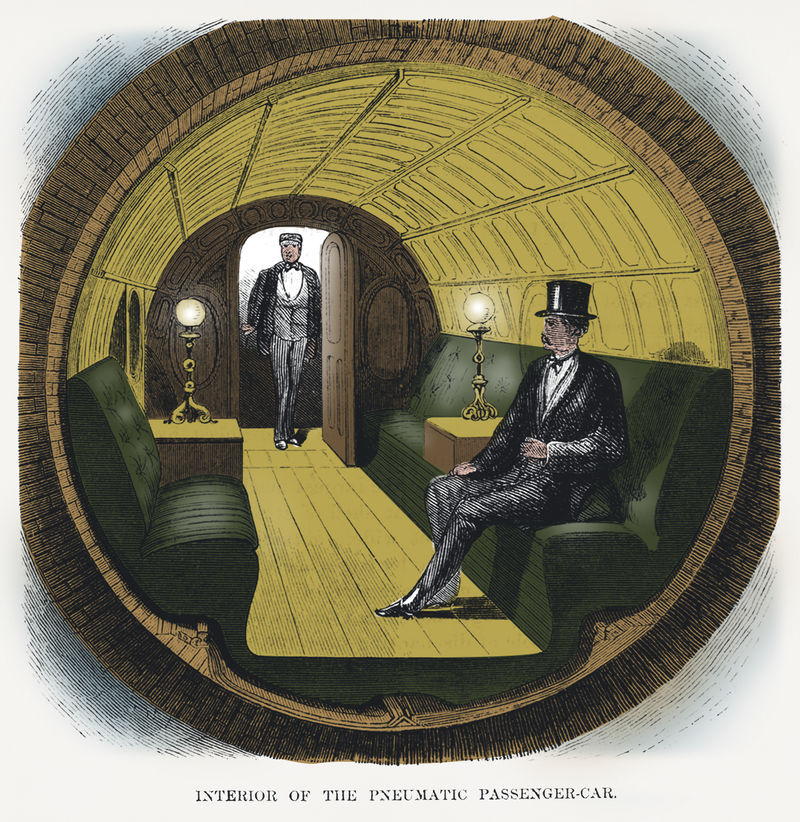 气动客车内部的经典插图