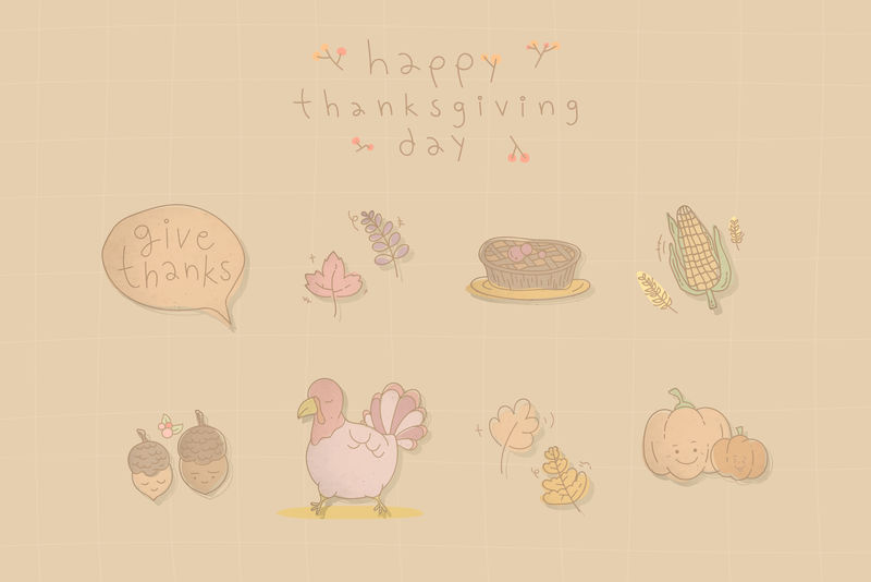 感恩节涂鸦元素米色背景向量