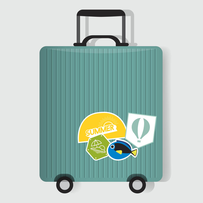 绿色旅行行李贴纸矢量图