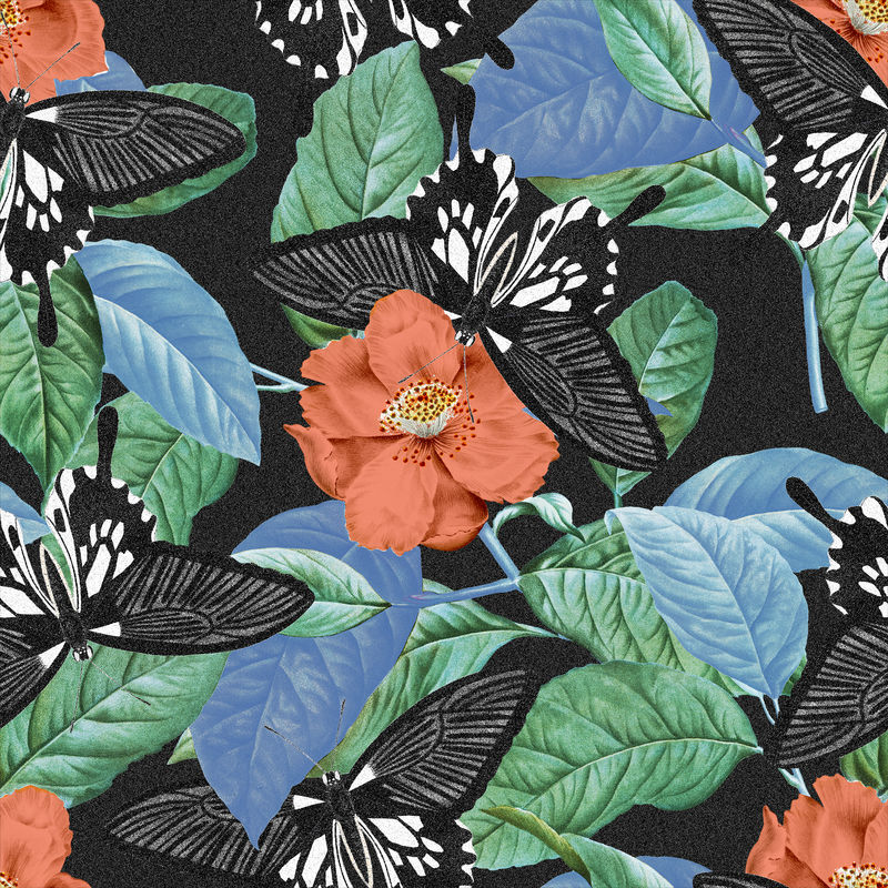 无缝蝴蝶花psd图案复古混搭自乔治·肖的《自然者》杂志