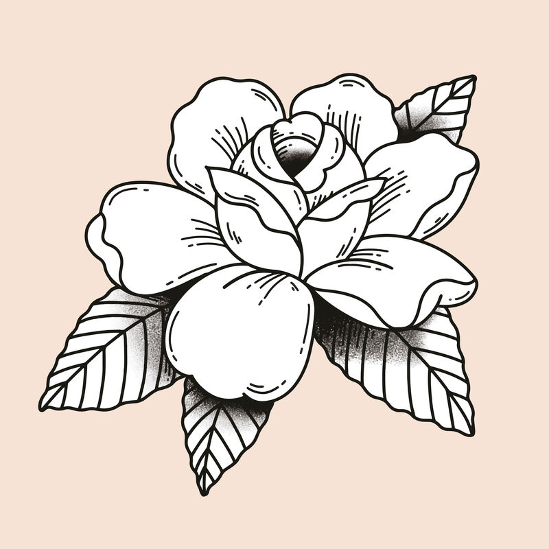 复古玫瑰纹身设计矢量