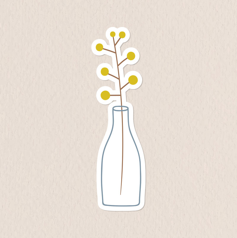 黄色涂鸦花在玻璃花瓶贴纸矢量
