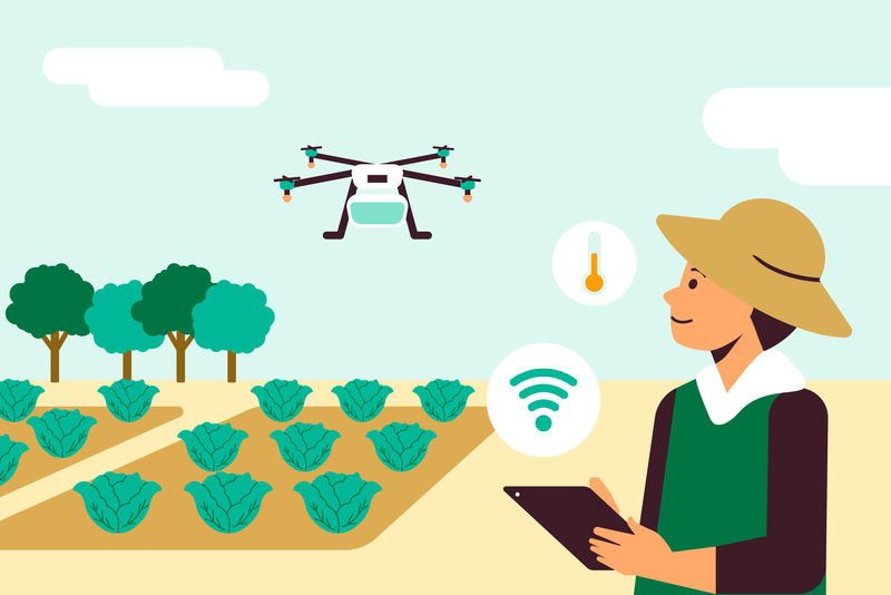 农民使用农业无人机矢量智能农业传感器系统