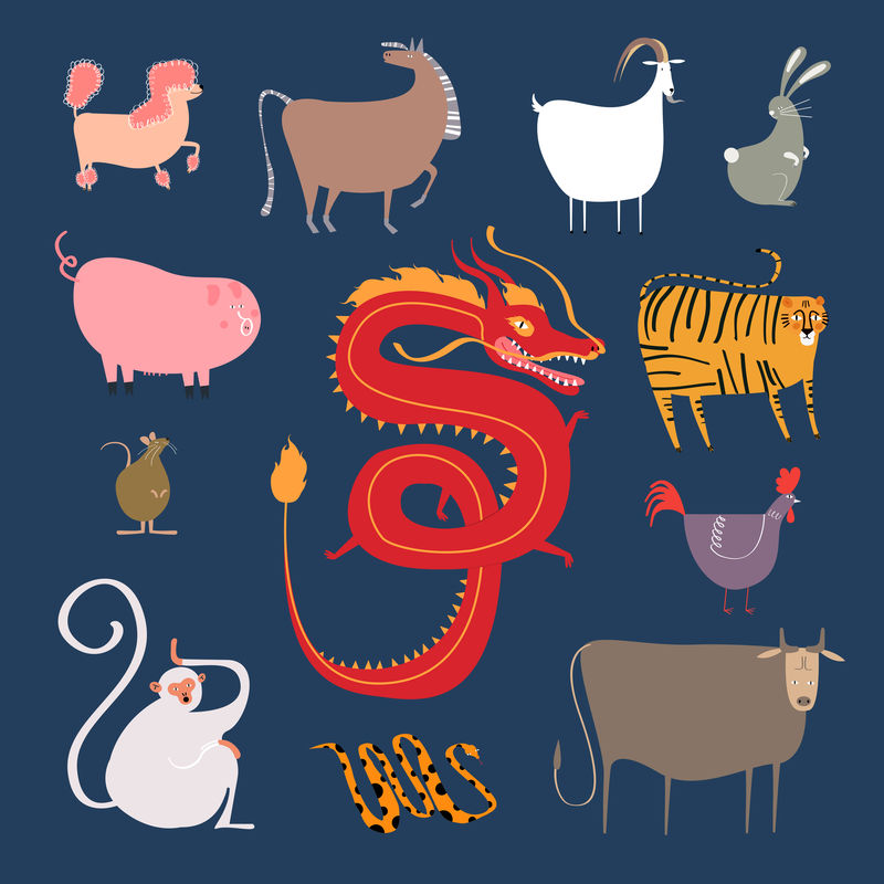 中国老鼠psd可爱十二生肖动物插图