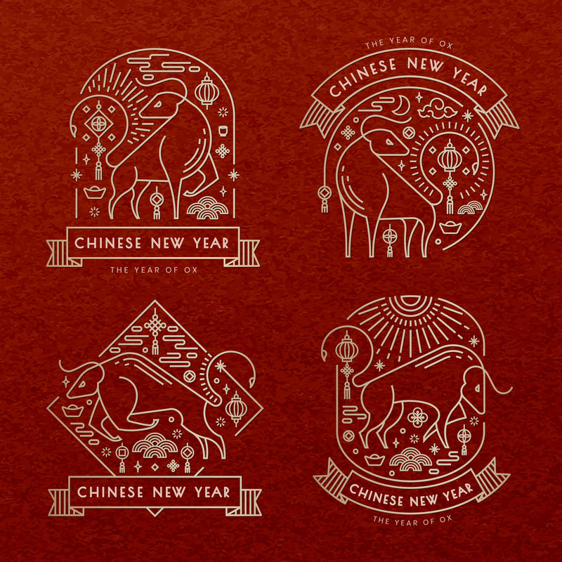 2021农历新年矢量牛贴金套装