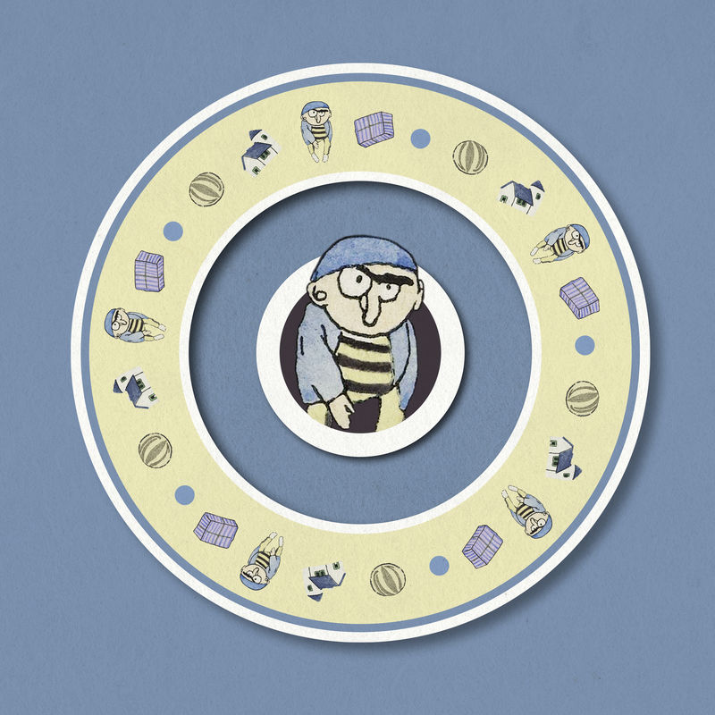 带有卡通图案的徽章psd由查尔斯·马丁的艺术作品混合而成