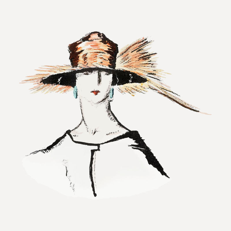 复古妇女戴帽子矢量插图混合从波特伍德拉夫的艺术作品