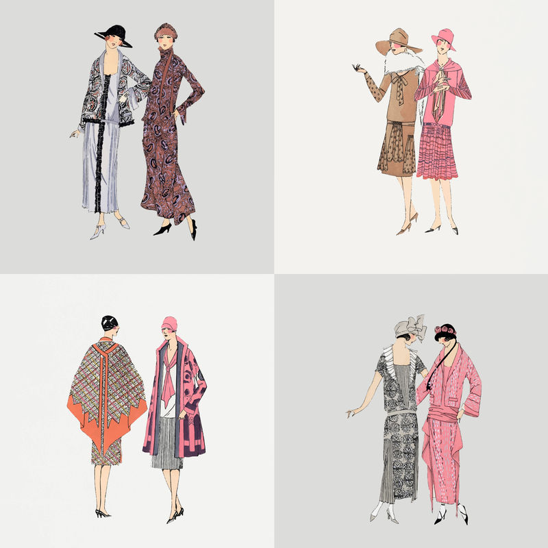 时尚复古连衣裙套装中的女性矢量与Tr\u0026egrave；s Parisien上发布的复古插图混合