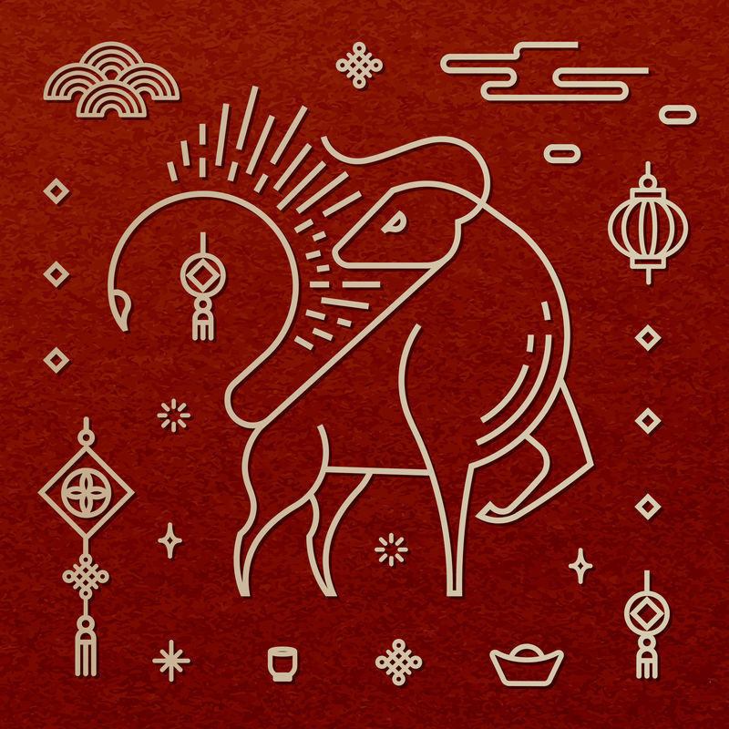 中国牛年黄金矢量设计元素集