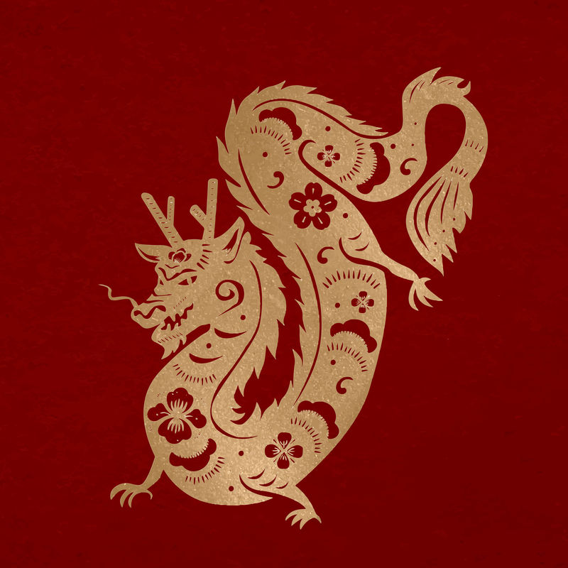 中国新年龙向量黄金动物生肖插图