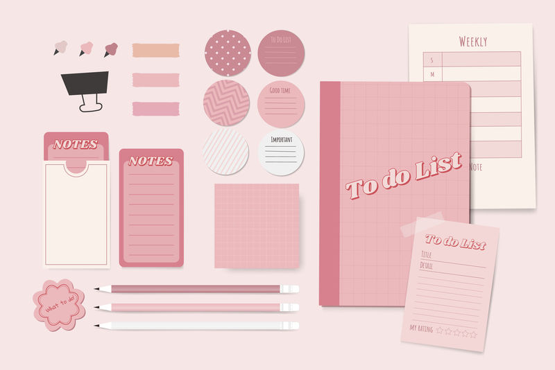 粉色文具规划器集向量