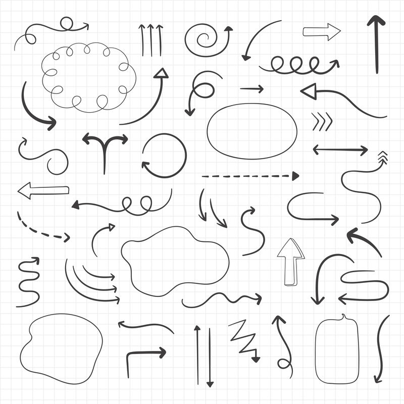 箭头和语音气泡涂鸦矢量集合