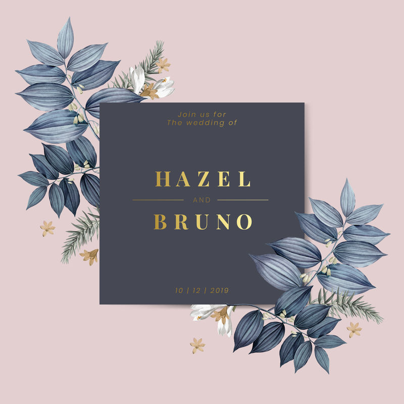 蓝色花朵婚礼请柬