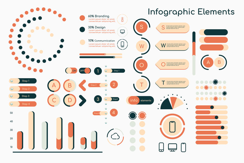 橙色信息图形设计元素矢量集合