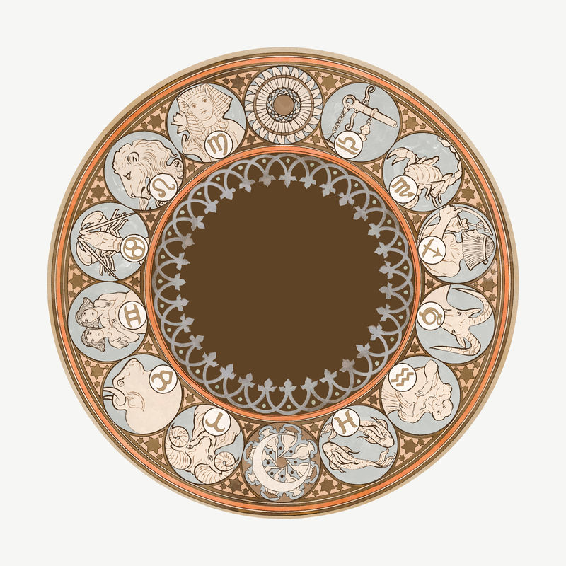 Art nouveau zodiac signs vectorremixed from the artworks of卧龙