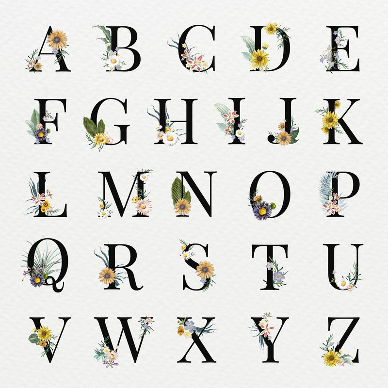 字母psd复古花卉字体集合