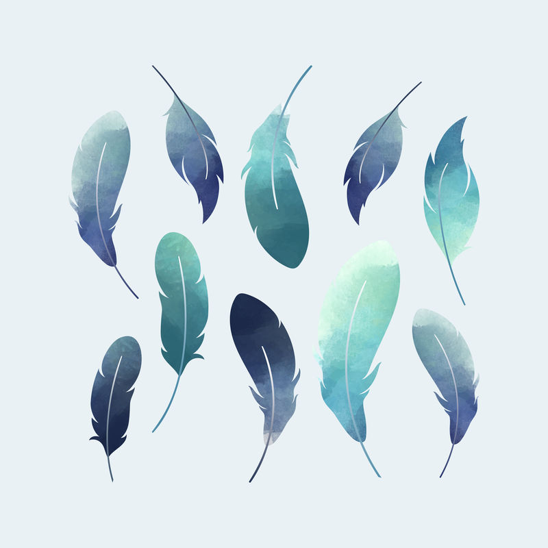 蓝色水彩轻薄羽毛系列