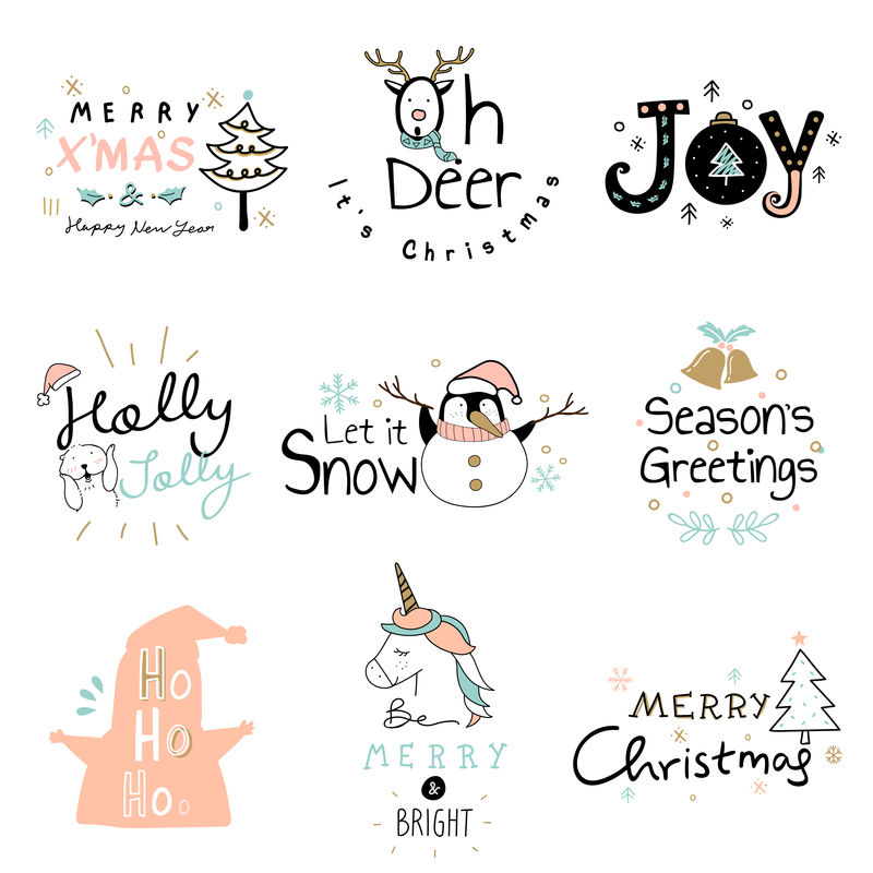 手绘圣诞节日徽章套装