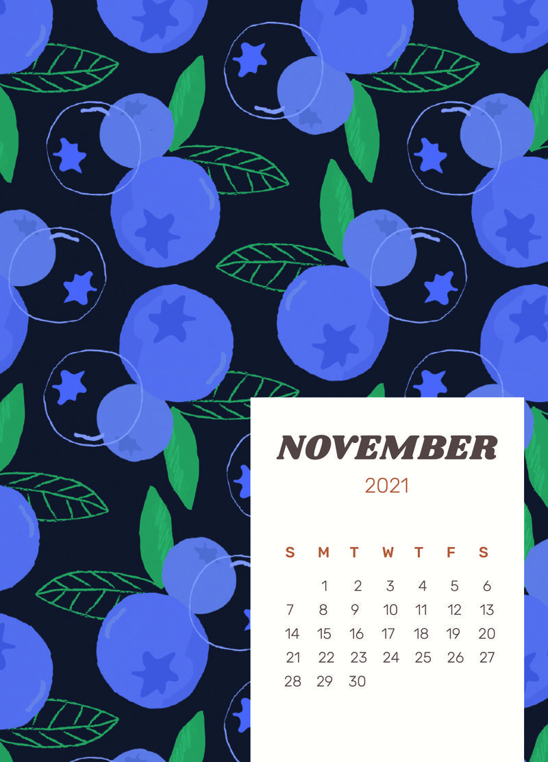 日历21年11月可打印可爱的psd蓝莓背景素材 高清图片 摄影照片 寻图免费打包下载