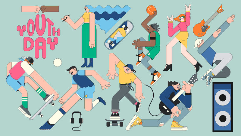 青年节庆祝薄荷绿背景模板向量