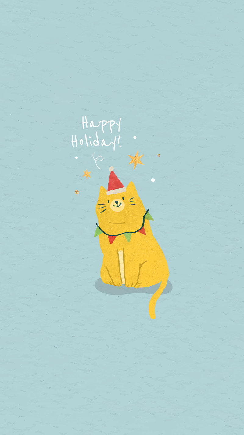 圣诞帽猫涂鸦矢量