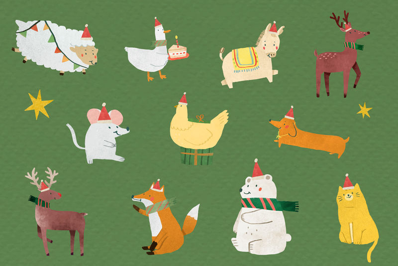 可爱圣诞动物元素集向量