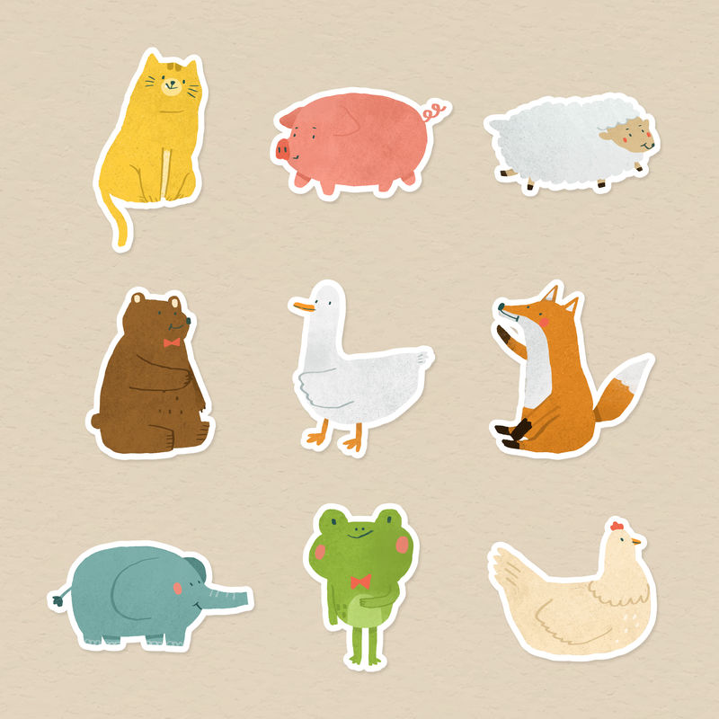 手绘动物贴纸收集载体