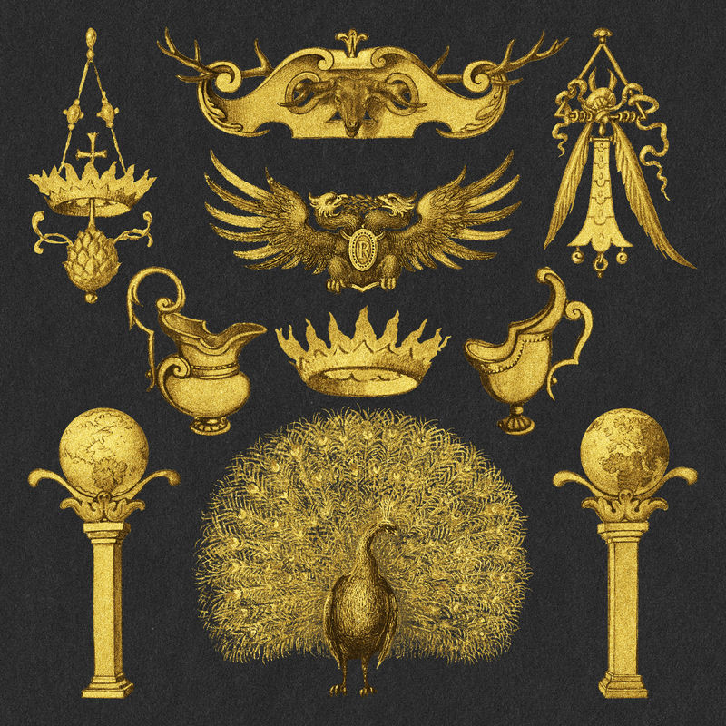 Psd仿古黄金装饰中世纪风格混搭自乔里斯·霍夫纳格尔（Joris Hoefnagel）和格奥尔格·博茨凯（Georg Bocskay）的书法范本