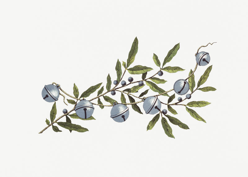 节日雪橇铃铛树叶插画