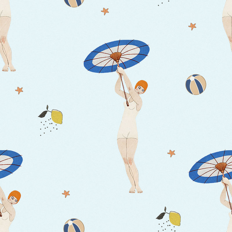 复古泳装时尚图案psd女性背景混搭自乔治·巴比尔的艺术作品